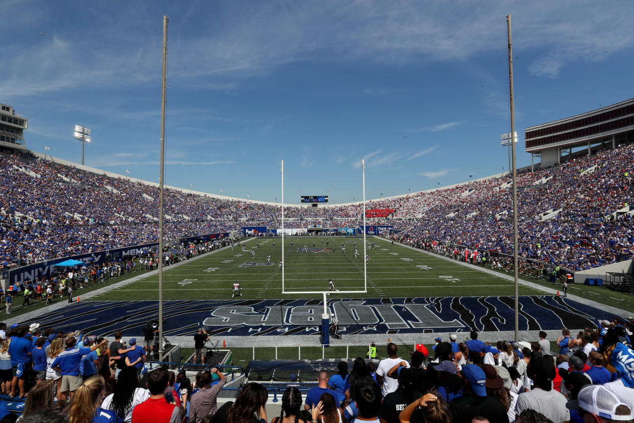 MEMPHIS, TN - AUGUST 31: A general view of Liberty Bowl Memorial Stadium during a game between the Mississippi Rebels and the Memphis Tigers on August 31, 2019 at Liberty Bowl Memorial Stadium in Memphis, Tennessee. Memphis defeated Mississippi 15-10. (Photo by Joe Murphy/Getty Images)