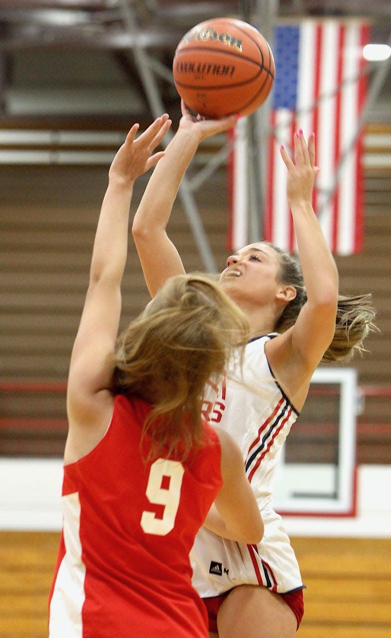 BNL senior guard Karsyn Norman drops in a short jump shot against Center Grove Thursday in summer ball action. Norman had 11 points and several fine assists.