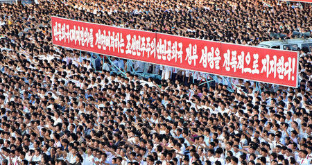 A view shows a Pyongyang city mass rally held at Kim Il Sung Square on August 9, 2017, to fully support the statement of the Democratic People's Republic of Korea (DPRK) government in this photo released on August 10, 2017 by North Korea's Korean Central News Agency (KCNA) in Pyongyang. KCNA/via REUTERS