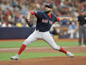 Boston Red Sox starter David Price pitches against the Tampa Bay Rays during the first inning of a baseball game Sunday, April 21, 2019, in St. Petersburg, Fla. (AP Photo/Steve Nesius)