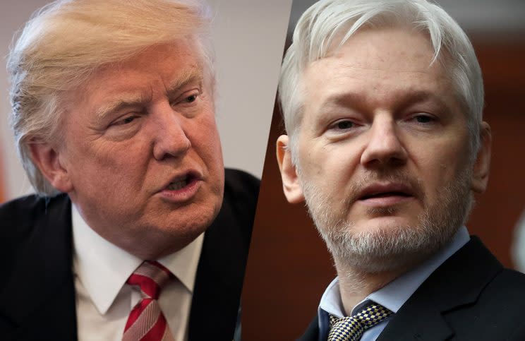 President-elect Donald Trump and Wikileaks founder Julian Assange. (Photos: Drew Angerer/Getty Images - Carl Court/Getty Images)