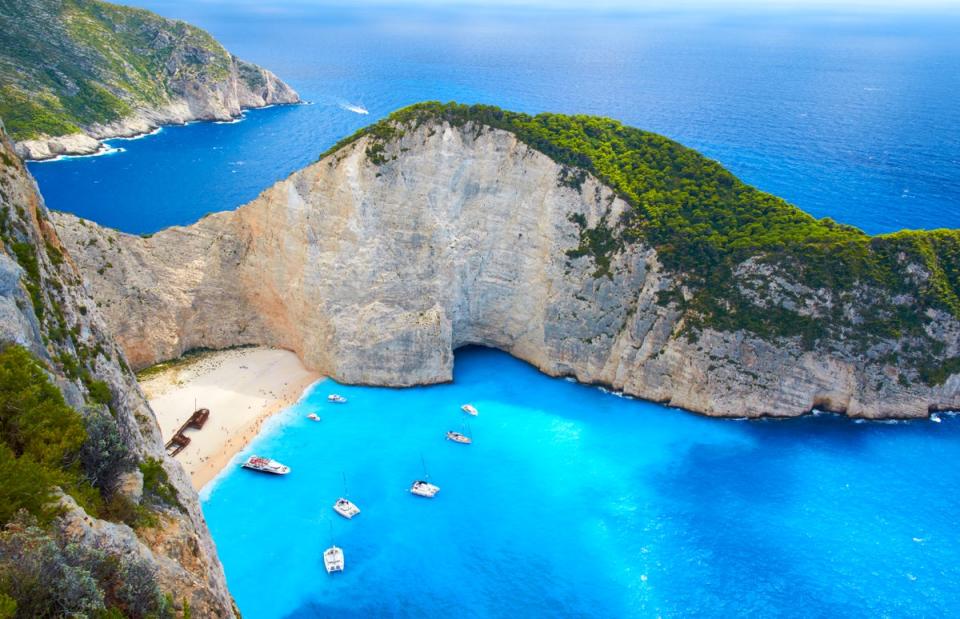 Navagio, or ‘Shipwreck Beach’, in Zakynthos features the wreck of the Panagiotis ship (Getty Images)