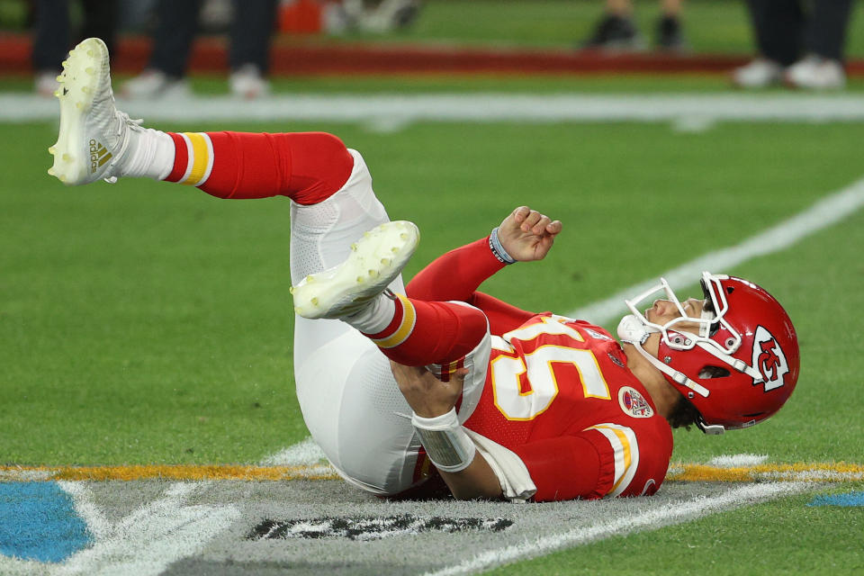 Chiefs quarterback Patrick Mahomes had a rough day in Super Bowl LV. (Photo by Patrick Smith/Getty Images)