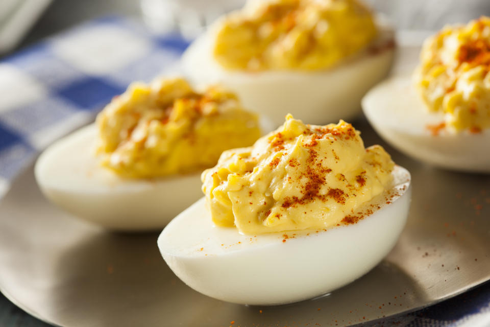 Don't let your deviled eggs sit out too long before you plan to serve them. (Photo: bhofack2 via Getty Images)