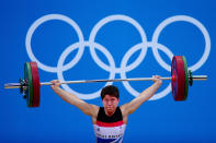 LONDON, ENGLAND - AUGUST 01: Natasha Perdue of Great Britain competes in the Women's 69kg Weightlifting on Day 5 of the London 2012 Olympic Games at ExCeL on August 1, 2012 in London, England. (Photo by Laurence Griffiths/Getty Images)