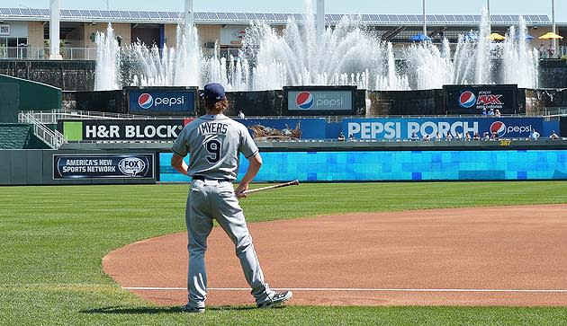 the water fountains at the pepsi porch; right field section of kauffman  stadium: kansas city, missouri