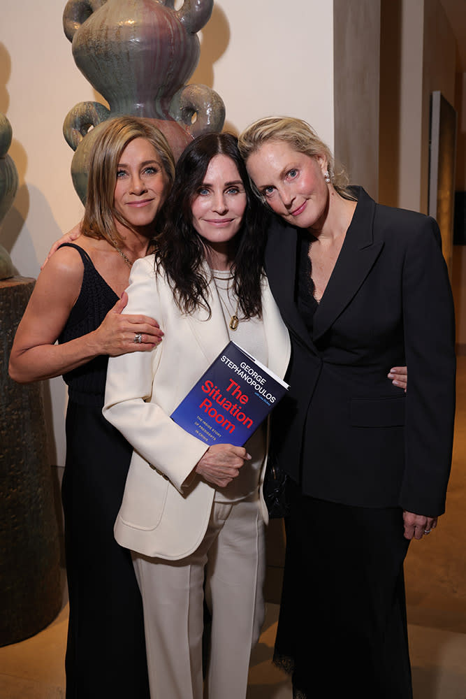 Jennifer Aniston, Courteney Cox and Ali Wentworth attend as George Stephanopoulos celebrates his upcoming book The Situation Room with friends at a book party in Los Angeles, CA on Friday, April 19, 2024