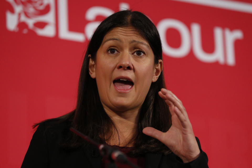 LONDON, ENGLAND - FEBRUARY 16: Lisa Nandy speaking at a hustings event for Labour Leader and Deputy Leader, hosted by the Co-operative Party, at the Business Design Centre on February 16, 2020 in London, England. Sir Keir Starmer, Rebecca Long-Bailey and Lisa Nandy are vying to replace Labour leader Jeremy Corbyn, who offered to step down following his party's loss in the December 2019 general election. (Photo by Hollie Adams/Getty Images)