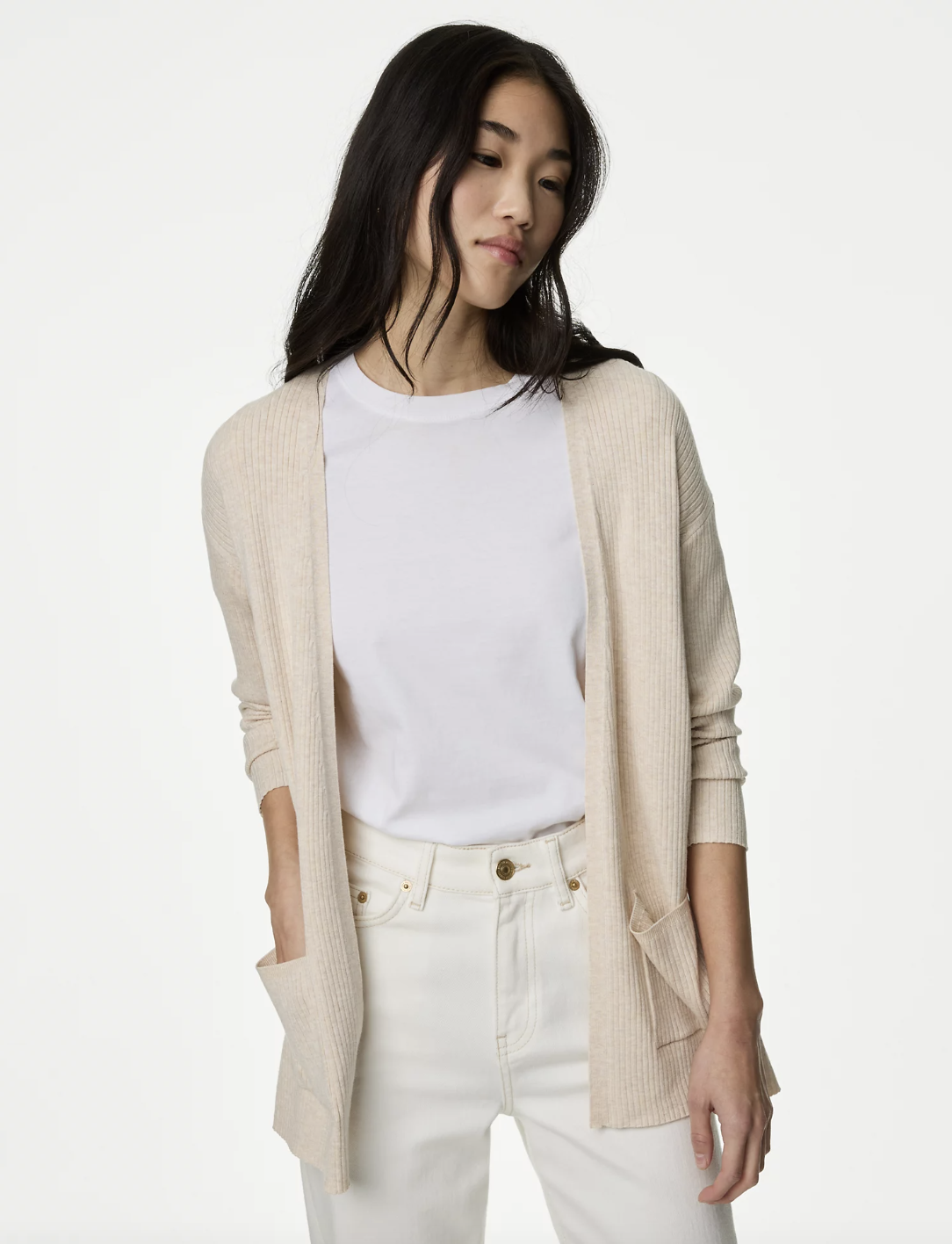 Shoppers love the longer length of this ribbed cardigan. (Marks & Spencer)