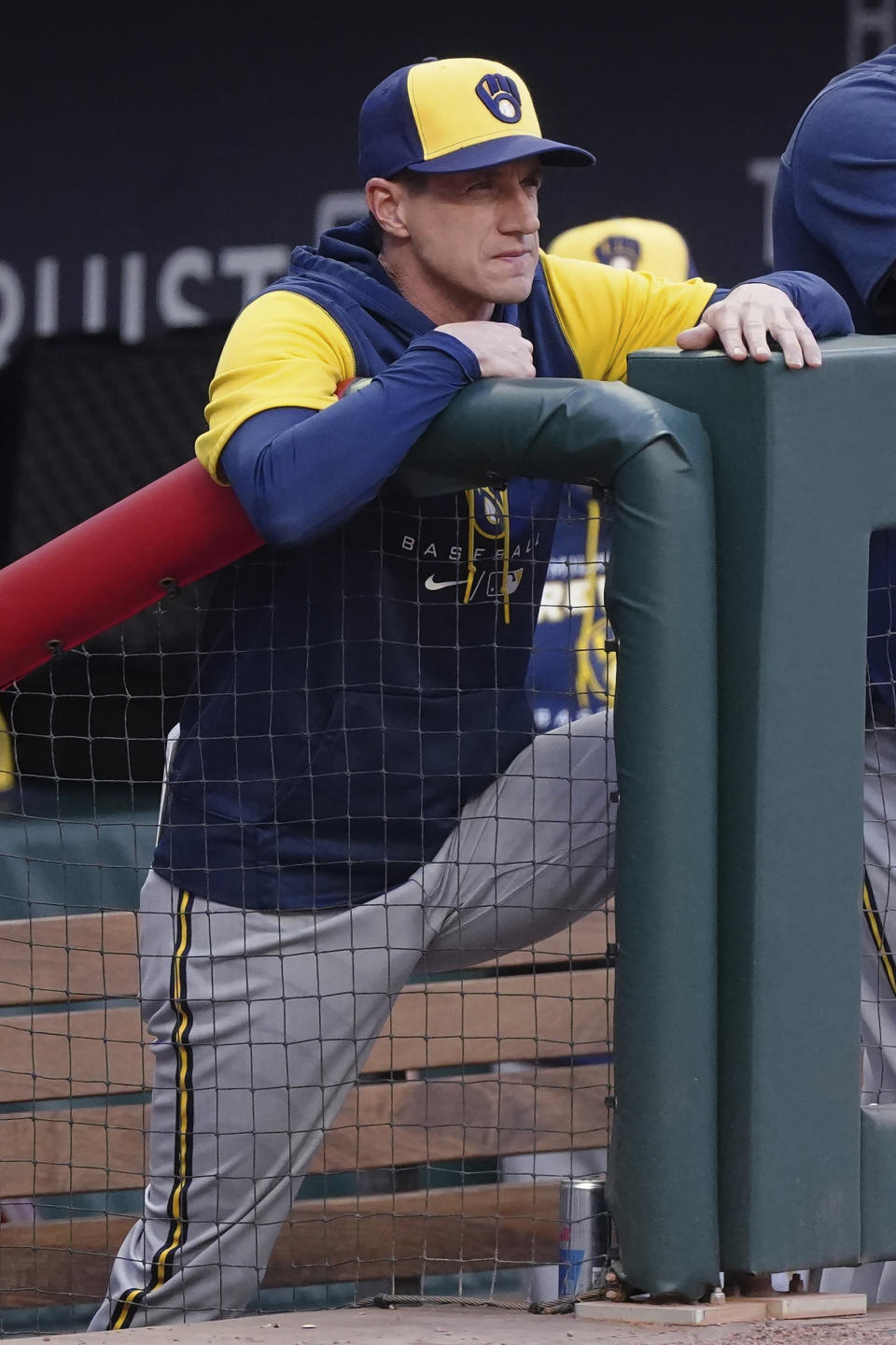 Milwaukee Brewers manager Craig Counsell watches from the dugout during the team's baseball game against the Atlanta Braves on Friday, May 6, 2022, in Atlanta. (AP Photo/John Bazemore)