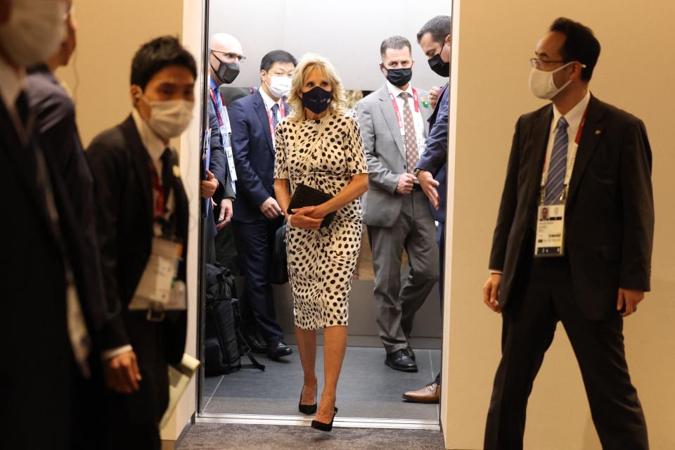 US First Lady Jill Biden arrives for the opening ceremony (POOL/AFP via Getty Images)