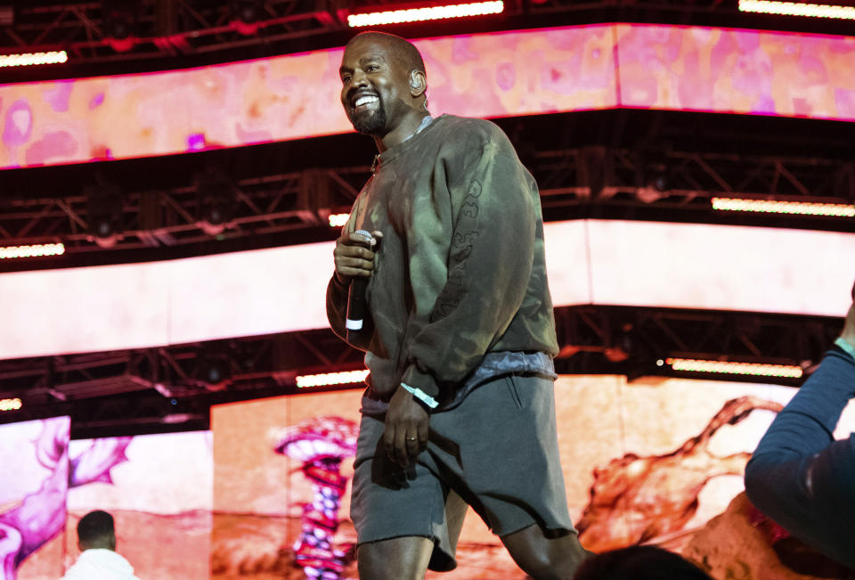 FILE - Kanye West performs at the Coachella Music & Arts Festival on Saturday, April 20, 2019, in Indio, Calif. The estate of Donna Summer sued Ye, formerly Kanye West, and Ty Dolla $ign on Tuesday, Feb. 27, 2024, for what its attorneys say is the “shamelessly” illegal use of her 1977 song “I Feel Love” in their collaboration “Good (Don’t Die).” The copyright infringement lawsuit was filed in federal court in Los Angeles by Summer’s husband Bruce Sudano in his capacity as executor of the estate of the singer-songwriter and “Disco Queen,” who died in 2012. (Photo by Amy Harris/Invision/AP, File)