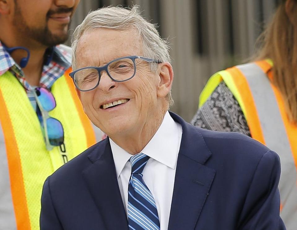 Ohio Gov. Mike DeWine smiles during a ceremony for the opening of the Fulton Street on-ramp to Interstate 70 eastbound in downtown Columbus on Tuesday, July 13, 2021.
