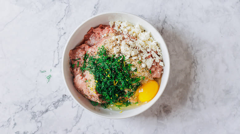 Burger ingredients in bowl