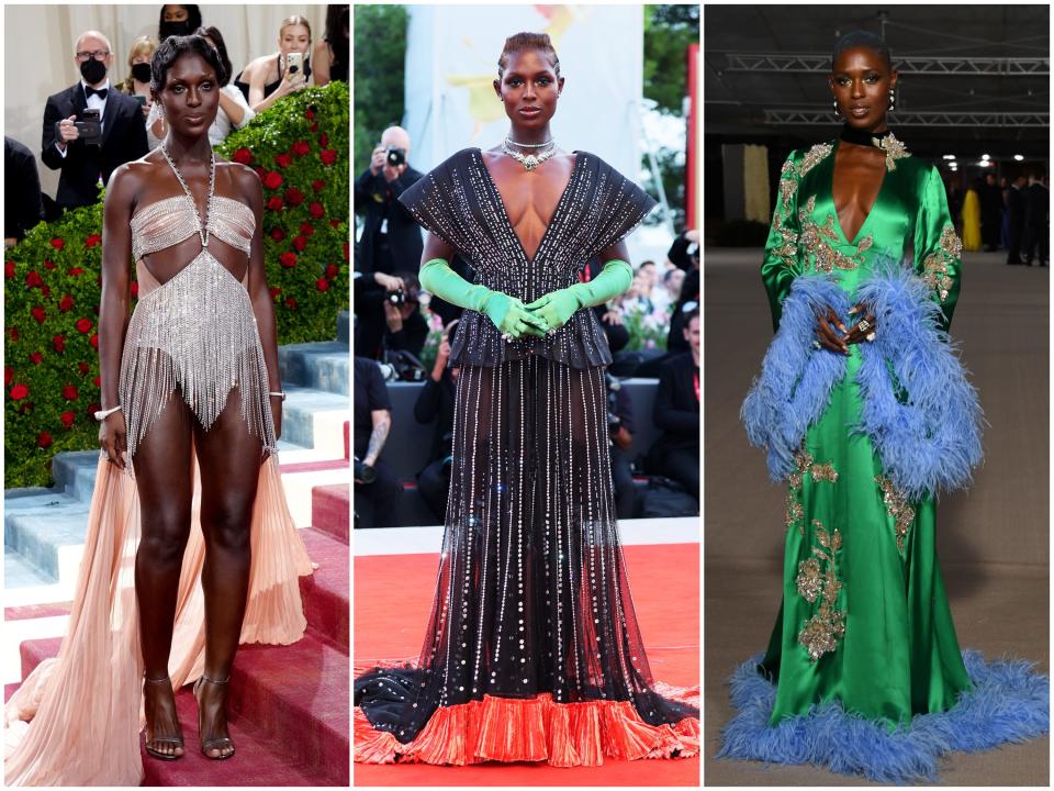 Jodie Turner-Smith at the Met Gala, the Venice Film Festival, and the Academy Museum Gala in 2022.