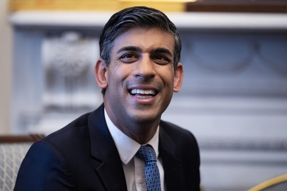 UNITED STATES - JUNE 7: U.K. Prime Minister Rishi Sunak conducts a photo op with Speaker of the House Kevin McCarthy, R-Calif., before a meeting in the U.S. Capitol on Wednesday, June 7, 2023.(Tom Williams/CQ-Roll Call, Inc via Getty Images)