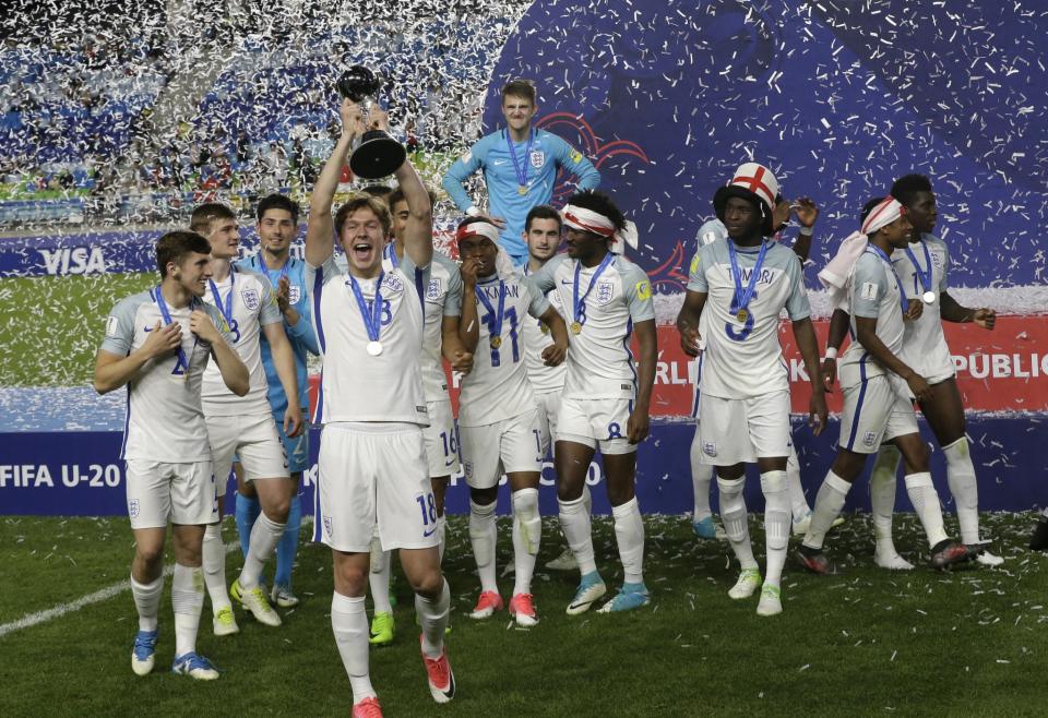 England U20s celebrate their World Cup win