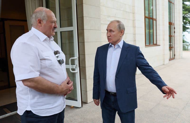 FILE PHOTO: Russian President Vladimir Putin meets with Belarusian President Alexander Lukashenko in Sochi