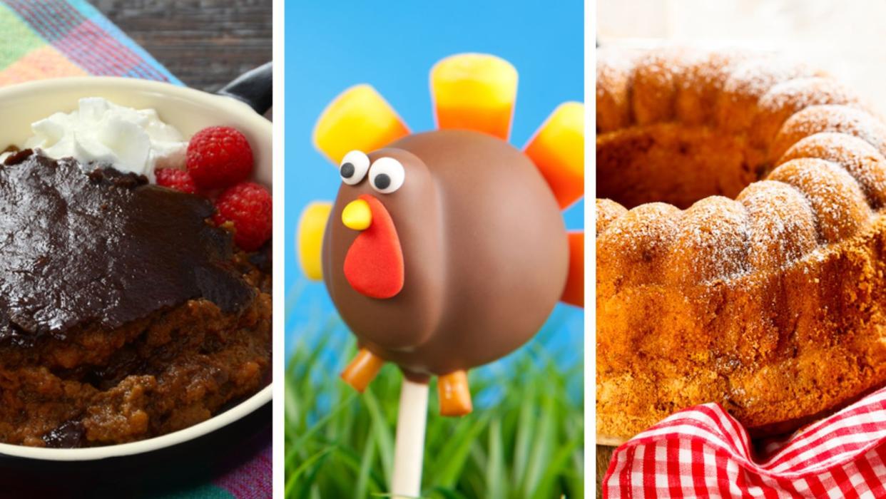 Thanksgiving desserts: Indian Pudding, Turkey CakePops, and Pecan Bundt Cake