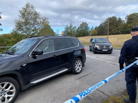 A motorcade carrying North Korean delegation heads for Villa Elfvik on the island of Lidingo off Stockholm