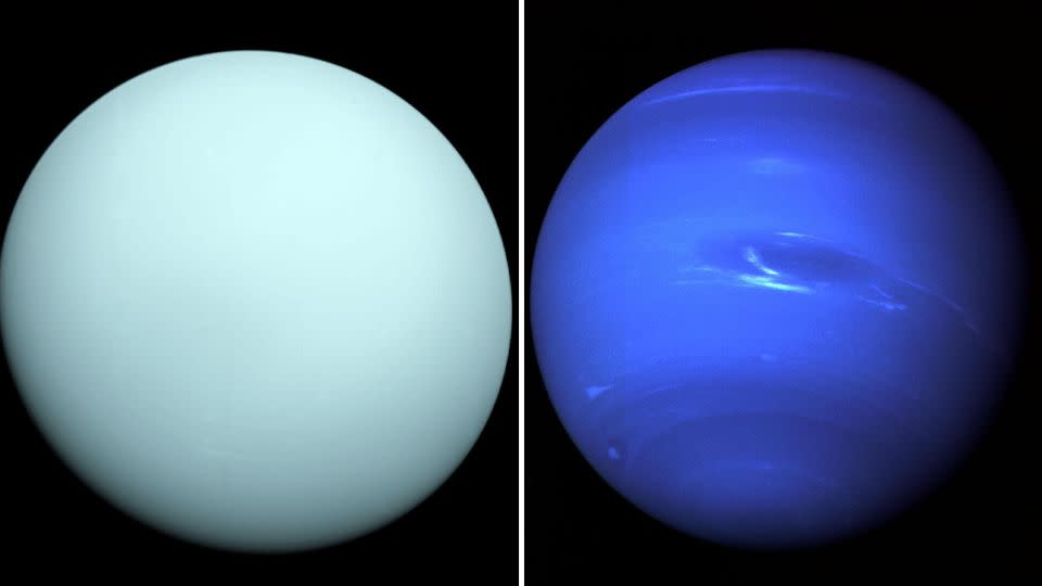 Voyager 2 took the first detailed images of Uranus in 1986 (left) and Neptune in 1989. - NASA/JPL-Caltech