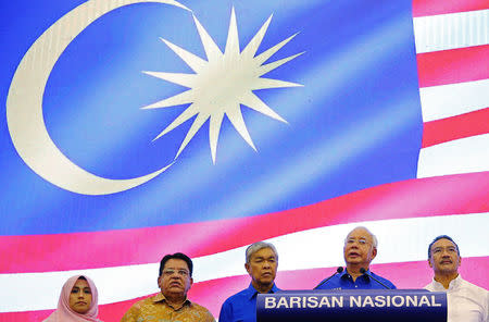 Malaysia's outgoing Prime Minister Najib Razak speaks at a news conference following the general election in Kuala Lumpur, Malaysia, May 10, 2018. REUTERS/Athit Perawongmetha