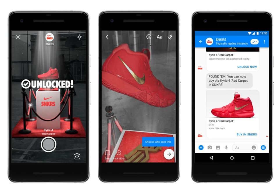 Great AR experiences, like seeing Nike trainers via Facebook Messenger, will become more widespread (Facebook)