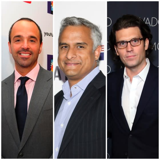 (L-R) - Modi Wiczyk, Asif Satchu and Jay Penske in a triptych collage. Credit: Charley Gallay/Getty Images; Kris Connor/Getty Images; Cindy Ord/Getty Images