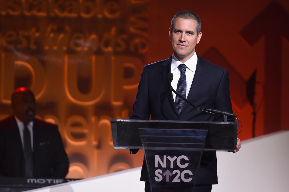 Talent agent and event chair Jim Toth speaks onstage during the Stand Up To Cancer's fundraiser on April 9, 2016 in New York City. (Dimitrios Kambouris)