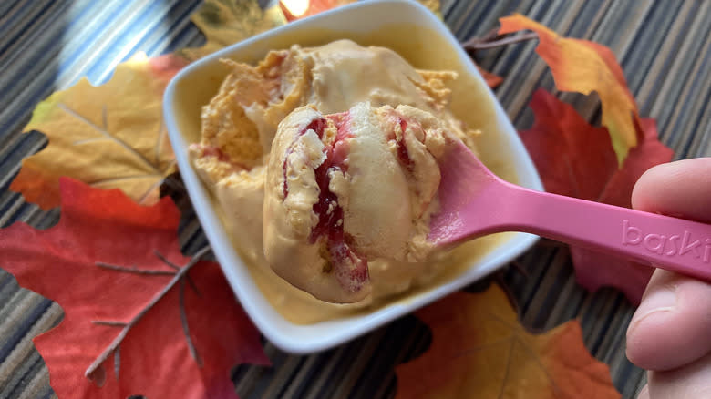 cranberry flavor ribbons in ice cream