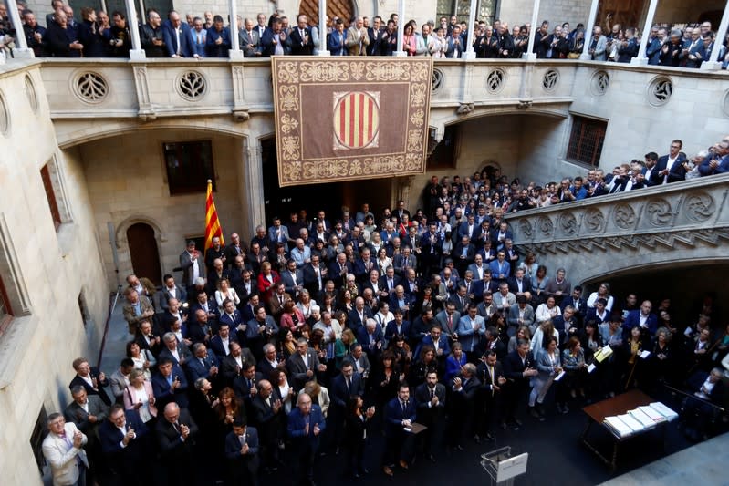 Catalan leader Quim Torra meets with mayors of Catalonia region, at the Palau de la Generalitat in Barcelona