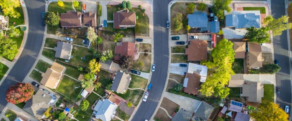 Aerial view of residential neighborhood in the Autumn.