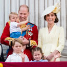 <p>Cambridge, party of five! Prince William and Kate made their <a href="https://people.com/royals/prince-louis-trooping-the-colour-debut-buckingham-palace-balcony/" rel="nofollow noopener" target="_blank" data-ylk="slk:first balcony appearance with all three of their children;elm:context_link;itc:0;sec:content-canvas" class="link ">first balcony appearance with all three of their children</a> in 2019, when Prince Louis stole the show with his enthusiastic waving.</p>