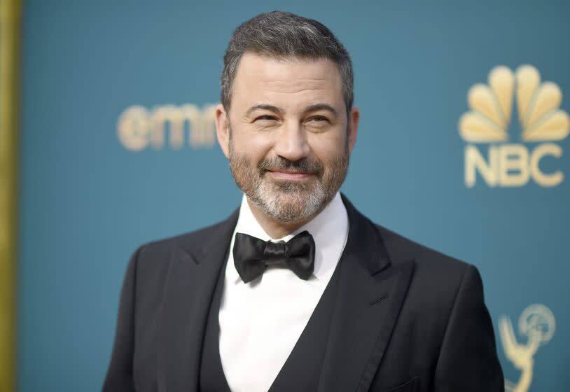 Jimmy Kimmel arrives at the 74th Primetime Emmy Awards on Monday, Sept. 12, 2022, at the Microsoft Theater in Los Angeles. (Photo by Richard Shotwell/Invision/AP)