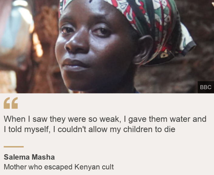 &quot;When I saw they were so weak, I gave them water and I told myself, I couldn&#39;t allow my children to die&quot;, Source: Salema Masha, Source description: Mother who escaped Kenyan cult, Image: Salema Masha, a mother who escaped a Kenyan cult with her five children 