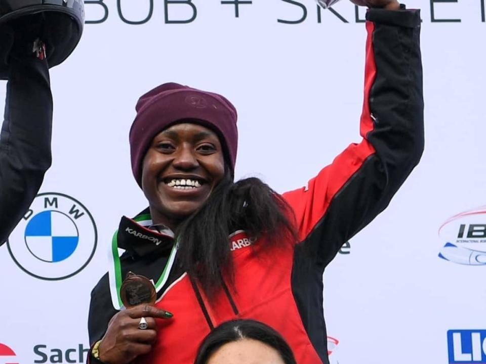 Toronto's Cynthia Appiah clocked 1:58.86 to place third in a women's World Cup monobob competition on Saturday in Altenberg, Germany. (www.ibsf.org - image credit)