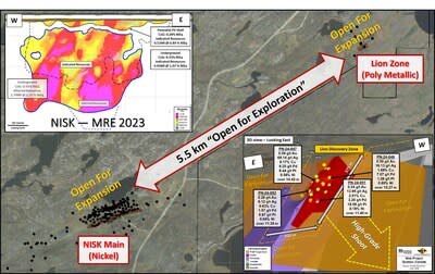 Figure 1: Plan view of the area covering the Nisk Main deposit to the west and the Lion Zone discovery to the northeast. (CNW Group/Power Nickel Inc.)