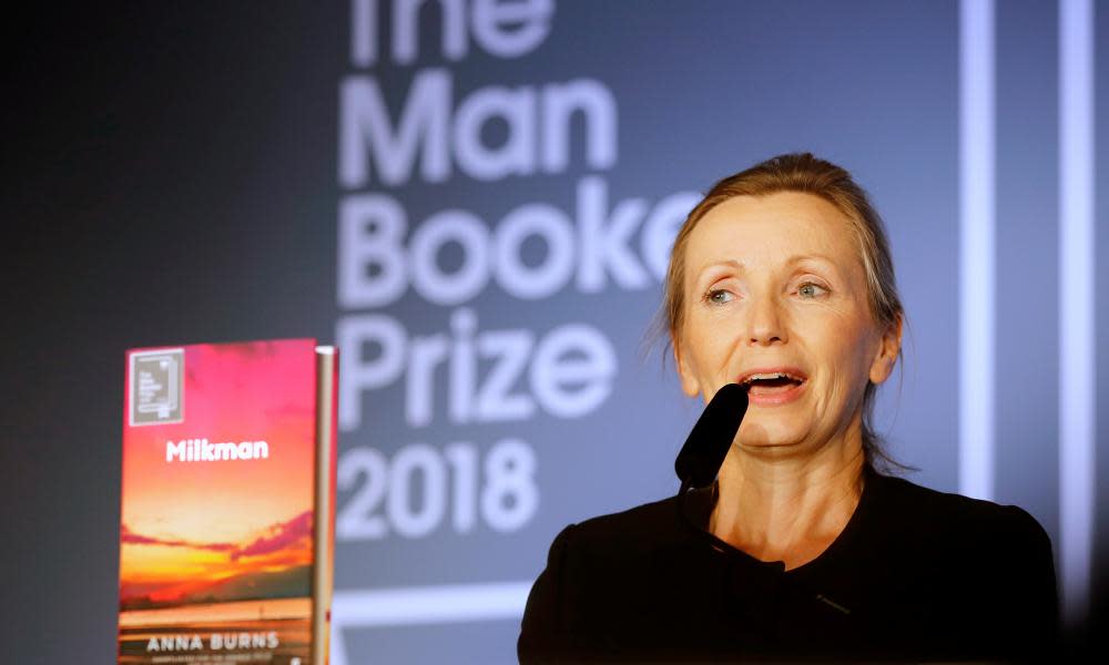 Anna Burns makes a speech after winning the Man Booker prize