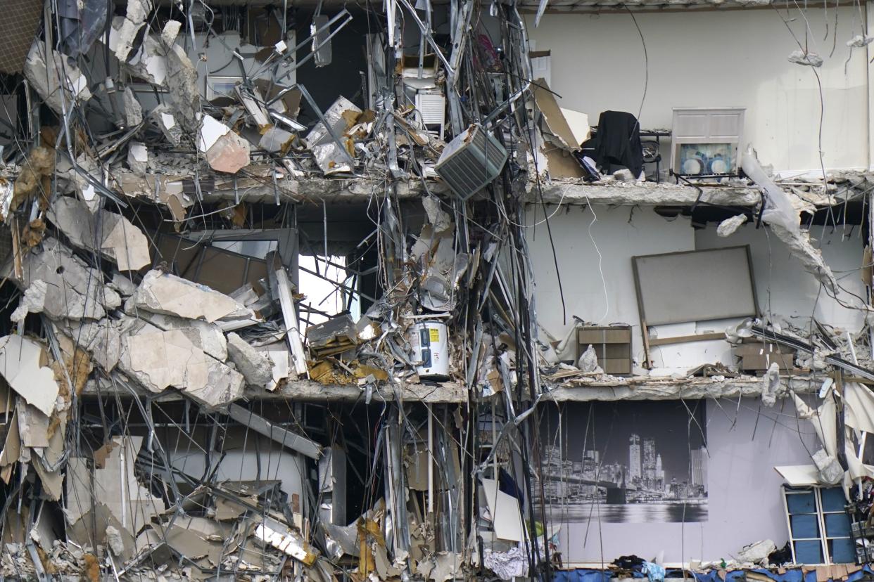 Rubble is shown at the Champlain Towers South condominium on Monday, June 28, 2021, in the Surfside area of Miami.