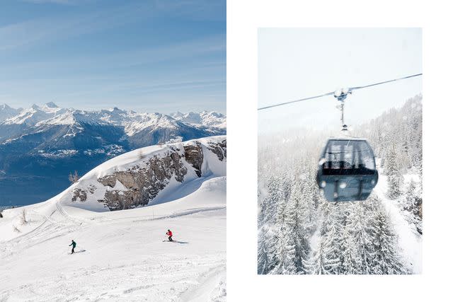 <p>Clara Tuma</p> From left: Skiing on a trail from Violettes; the gondola to the top of the Violettes area.