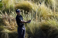 Brandon Hagy hits from the 18th tee during the first round of The American Express golf tournament on the Nicklaus Tournament Course at PGA West, Thursday, Jan. 21, 2021, in La Quinta, Calif. (AP Photo/Marcio Jose Sanchez)