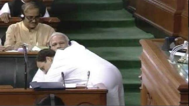 <p>Congress President Rahul Gandhi gives Prime Minister Narendra Modi a lesson in ‘hugplomacy’ during the No Trust Motion in Lok Sabha. BJP slammed Gandhi for insulting PM’s position. </p>