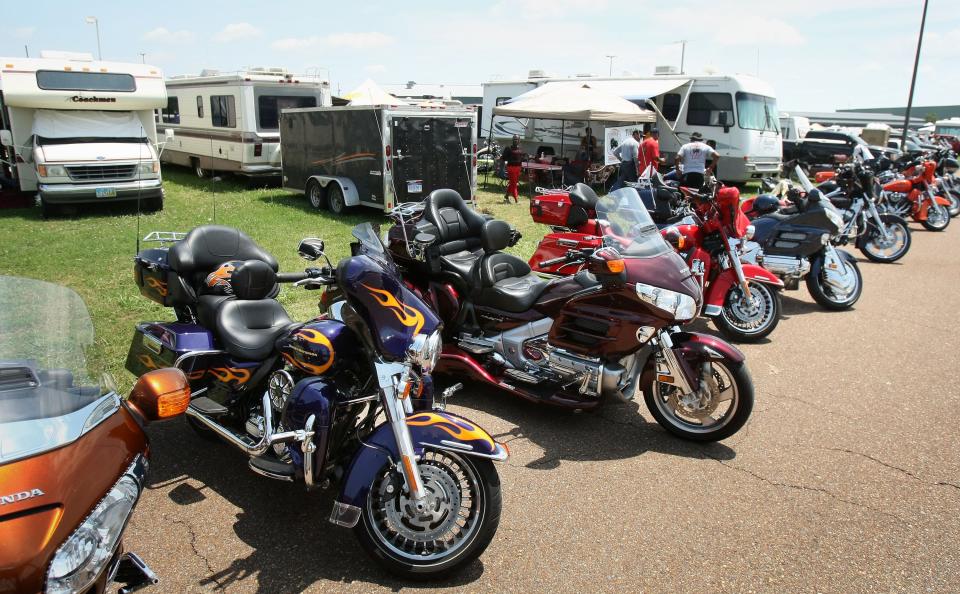 An assortment of motorcycles and campers fill the nearly 200 acres of the Tunica Arena and Expo Center on Aug. 2, 2013, as thousands converge for the 36th anniversary of the National Bikers Roundup. The 2023 National Bikers Roundup will be held at Liberty Park in Memphis.