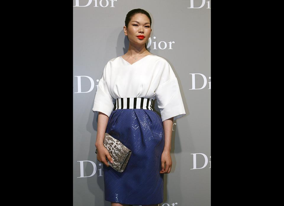 Model Lv Yan attended a showing of Christian Dior's couture collection in Shanghai sporting strong matte red lipstick -- honestly it's the best red lip we've seen in a long time.    (Getty photo)