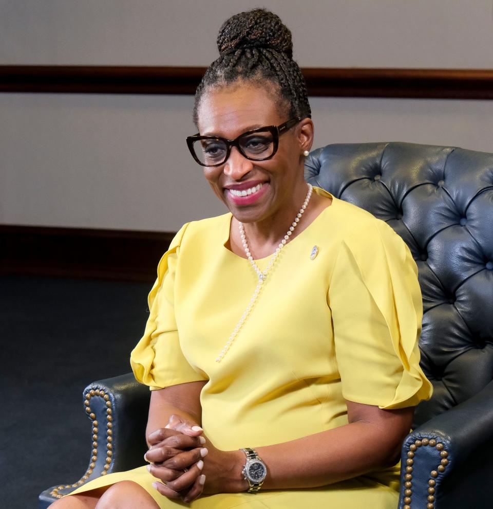 Yolanda W. Page, new president of Stillman College, sits for an interview with members of the news media Friday, July 21, 2023.