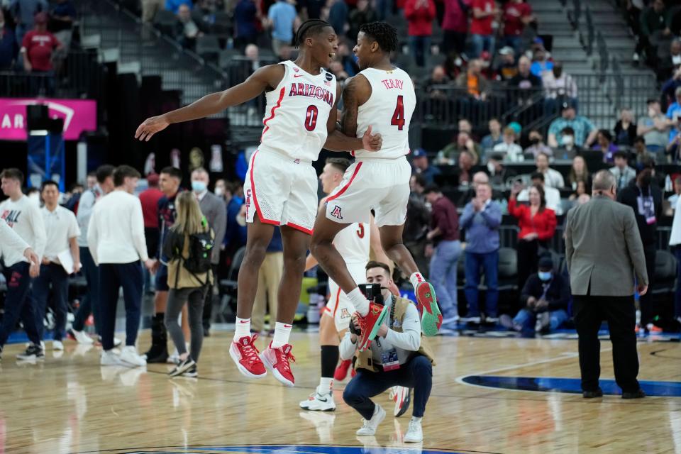 Arizona's Bennedict Mathurin (0) and Dalen Terry (4) are poised to join a long list of Wildcats selected in the NBA draft.