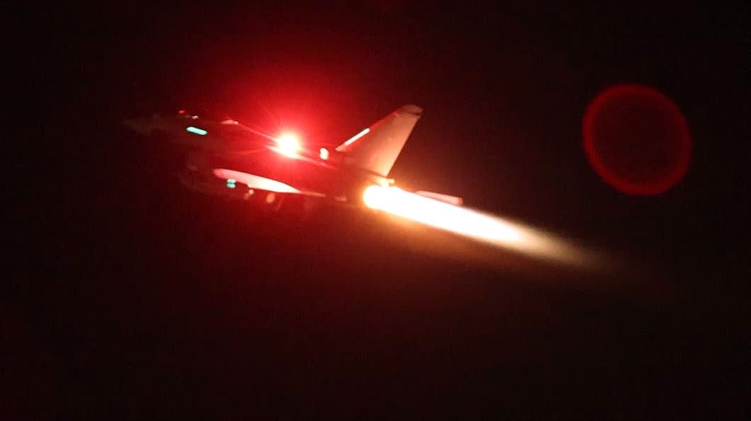at night a typhoon jet fighter takes off for strike on yemen