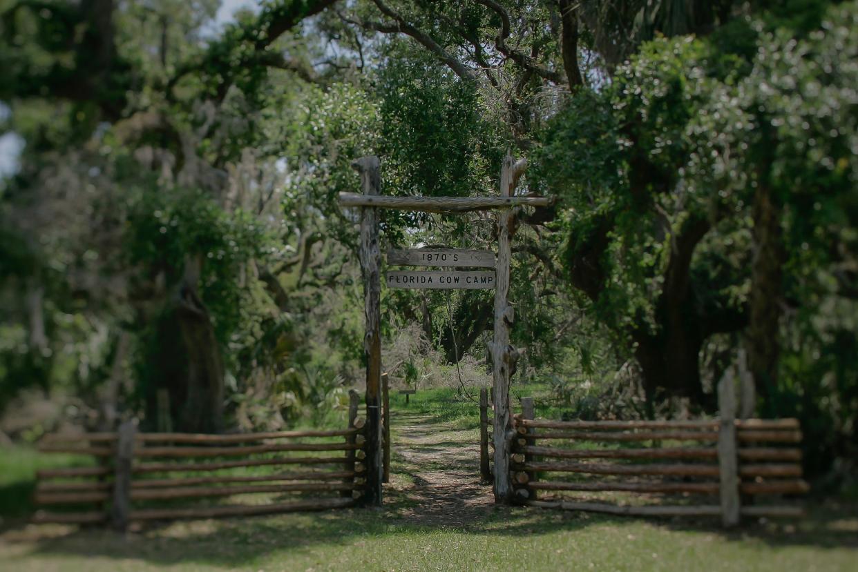 Entrance to the 1870s Florida Cow Camp reenactment experience at Lake Kissimmee State Park in Lake Wales, Florida, May 8, 2005.