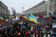 Supporters of former Georgian president and Ukrainian opposition figure Mikheil Saakashvili march on the street in Kiev, Ukraine December 17, 2017. REUTERS/Valentyn Ogirenko