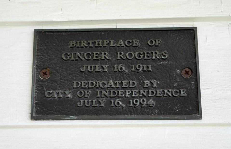 A plaque hangs outside the front door of the Independence home where Ginger Rogers was born.